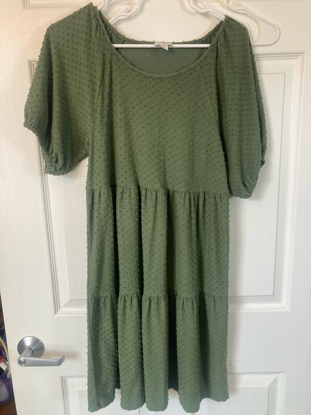 J. Crew Olive Green Swiss Dot Tiered Dress